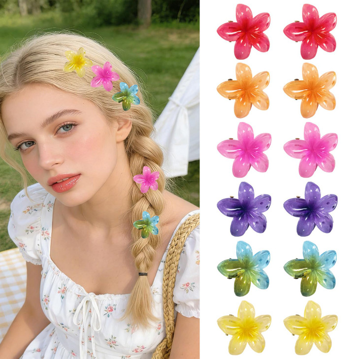 Small Flower Hair Claw Clips For Women 12 Pcs 1.18 Inch Mini Hair Clips For Thick Or Thin Hair Cute Floral Hair Accessories Claw Clips For