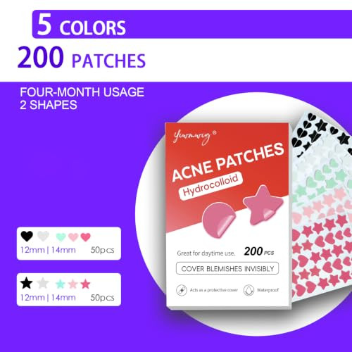 Zcj Star Pimple Patches For Face Cute Heart And Star Hydrocolloid Acne Patches With Tea Tree 200 Count 5 Colors 4 Sizes 10 14Mm Ultra Thin