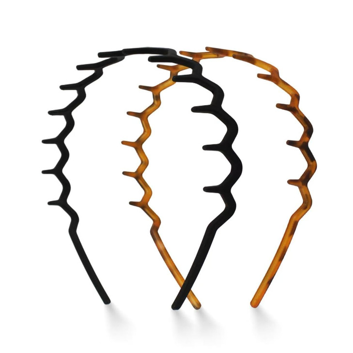 2 Pack Plastic Zig Zag Headbands For Women Non Slip Fashion Accessories For Slicked Back Styles Comfortable Comb Headband With Teeth Ideal