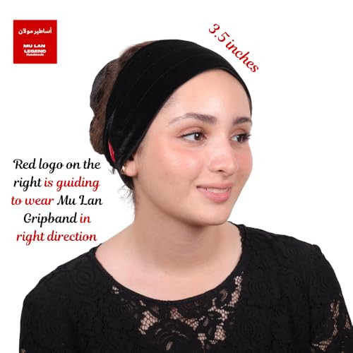 Mu Lan Gripband Non Slip Headband Anti Slip Velvet Under Scarf Hijab Double Grip Hair Shawl Turban Hat Wig Black