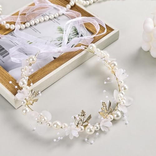 Ihufeather Pearl Headband Bridal Hair Accessories Weddings For First Communion Golden