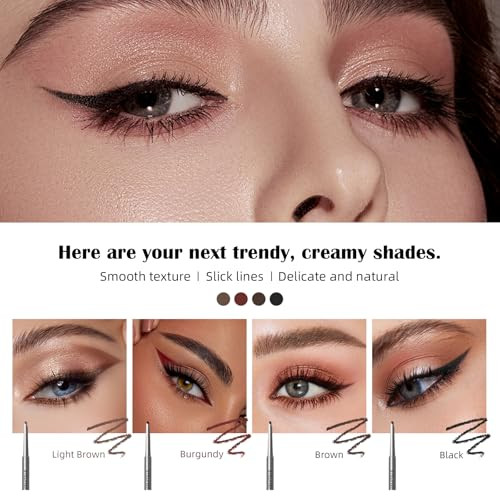 Euphily 4 Pcs Waterline Eyeliner Pencil Set Waterproof Matte Eyeliner Pens Smooth And Long Lasting Gel Cream Eye Liner Pencils Kit Makeup