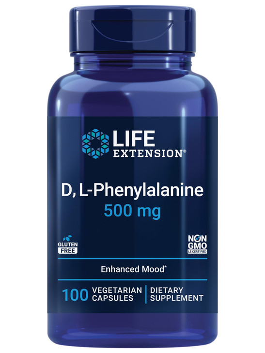 Life Extension D, L-Phenylalanine Capsules, 500 mg  Supports Mood Health, Promotes Neurotransmitter Health  Gluten-Free, Non-GMO, Vegetarian  100