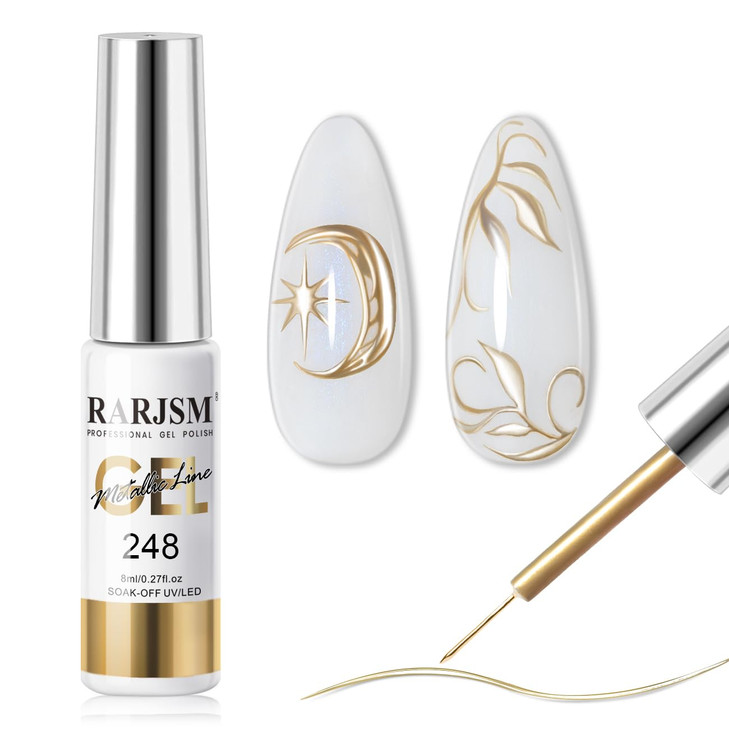 Rarjsm Metallic Nail Art Gel Liner Bronze Gold Mirror Chrome 3D Effect Gel Nail Polish 8Ml Build In Thin Brush Metal Painted Drawing Striper