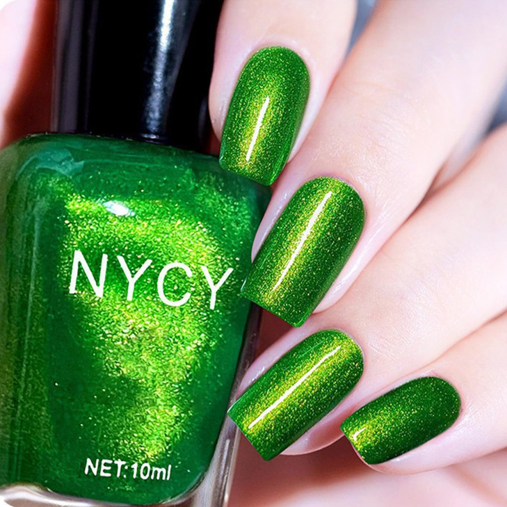 Cosmoo Glitter Emerald Green Nail Polish 12Ml Bright Green High Glossy Quick Dry Nail Lacquer Shimmer Art Varnish 0.41Fl Oz