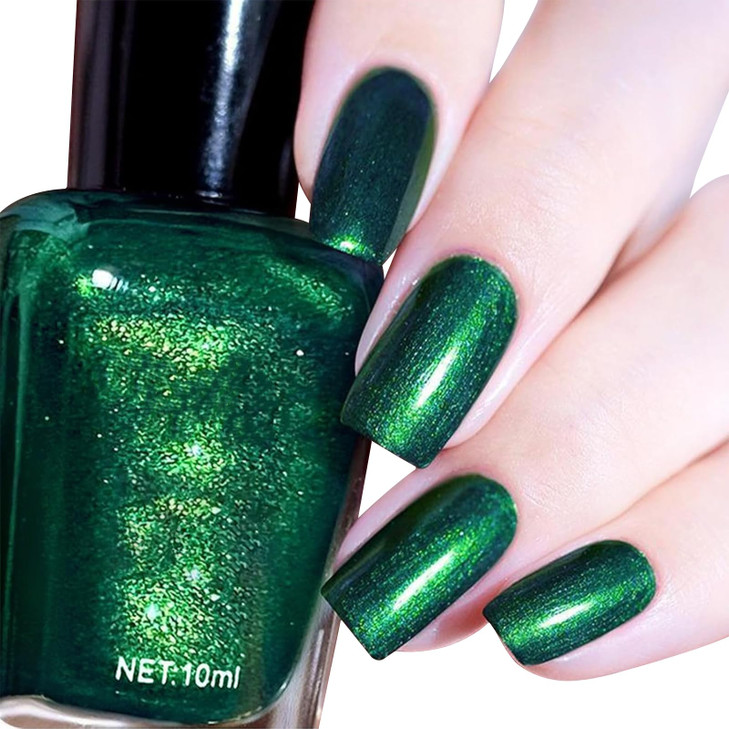Cosmoo Glitter Dark Green Nail Polish Deep Quick Dry Nail Lacquer Shiny Shimmer Nails Art Varnish 12Ml 0.41 Fl Oz