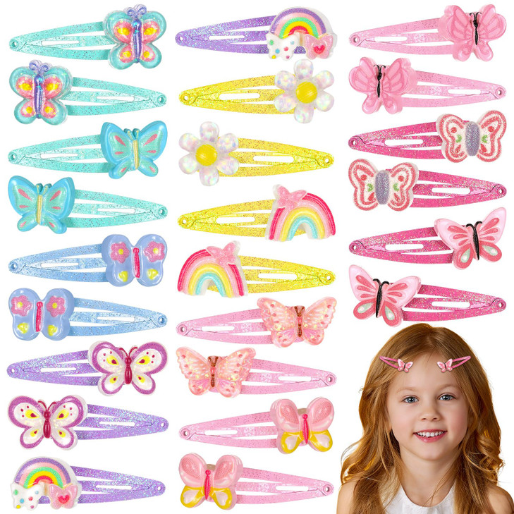 Hanaive 24 Pcs Rainbow Hair Clips For Girls Kids Hair Barrettes Butterfly