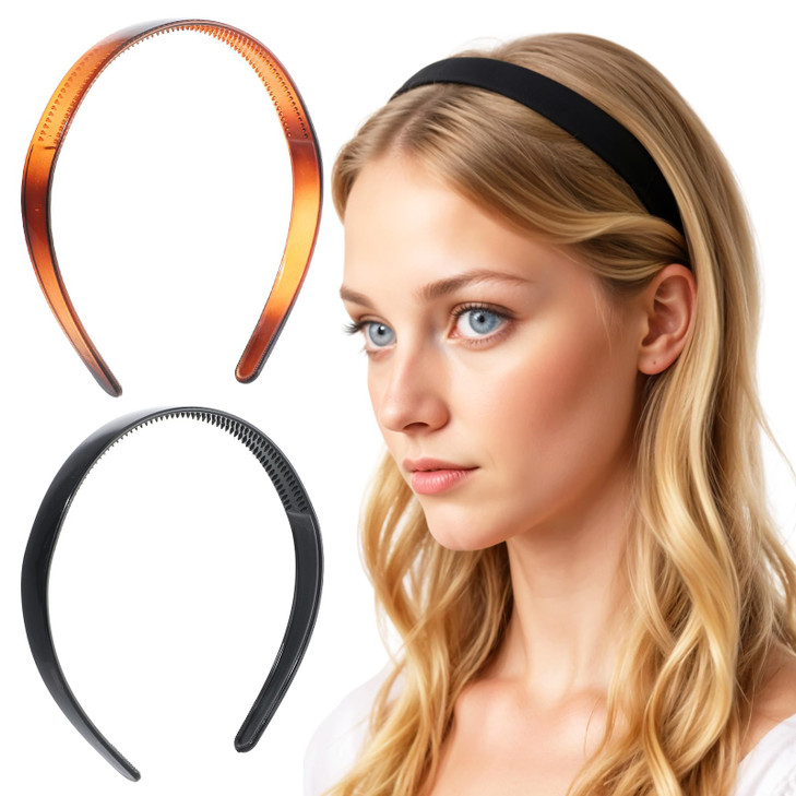 Jjunw 2 Pcs Plastic Headband Tortoise Shell Headband With Teeth Brown Black Plastic Headbands Headband For Women Non Slip Hair Accessories