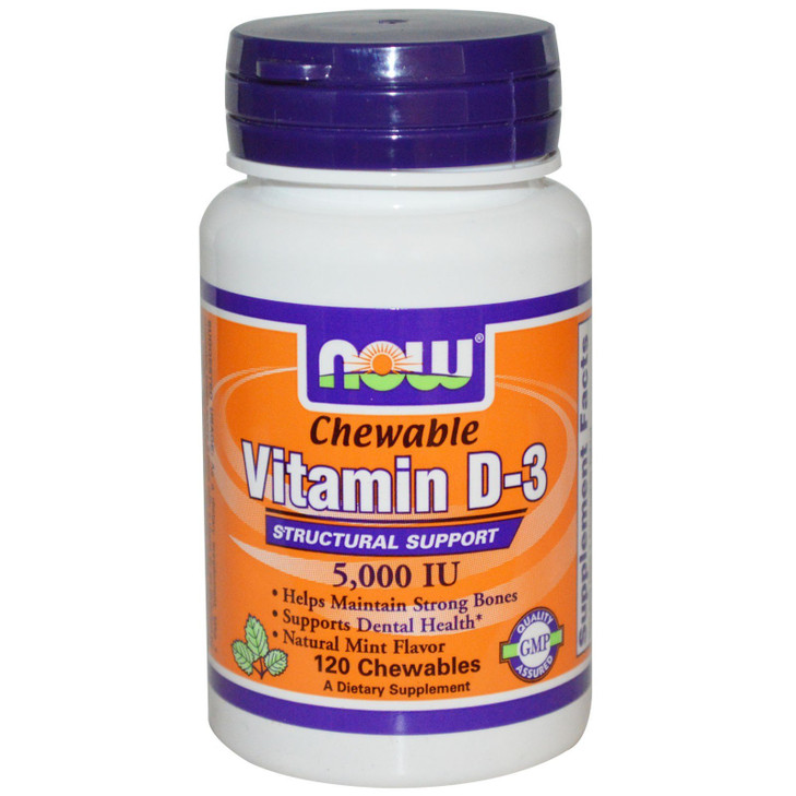 NOW Foods Vitamin D-3, 5000 IU, Mint flavor120 Chewables