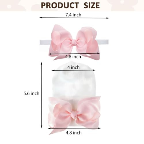 Nuosyi 2Pcs Newborn Baby Hat Infant Caps Boy Girl Toddler Hospital Hats Bow Double Layer Knit Beanie Cap With Headband For Photo Props Gifts