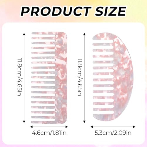 Classicseali 2Pcs Comb Wide Tooth Portable Pink Wide Toothed Comb