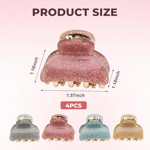 4 Pcs Multi Color Plastic Mini Acrylic Hair Claw Clips Glitter Non Slip Ponytail Grip Holder Hairs Clamps Jaws Barrettes Hair Styling