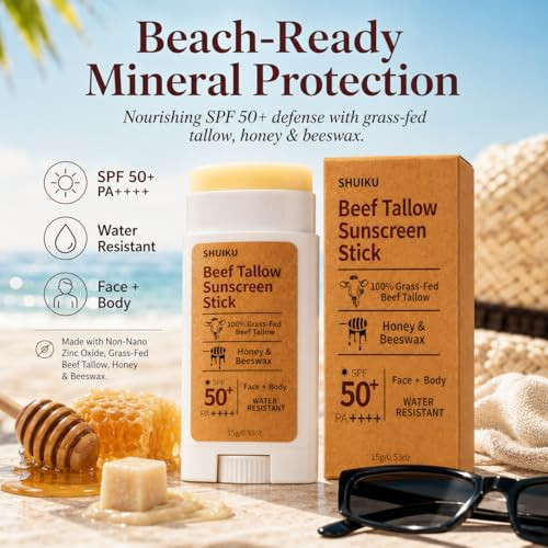 Beef Tallow Sunscreen Organic Stick Spf 50 Non Nano Zinc Oxide Tallow Based Mineral Sunscreen With Honey And Beeswax For Face And Body Water