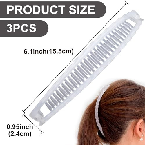 Winsyison 3Pcs Banana Hair Clips 6.1X0.95In Clear