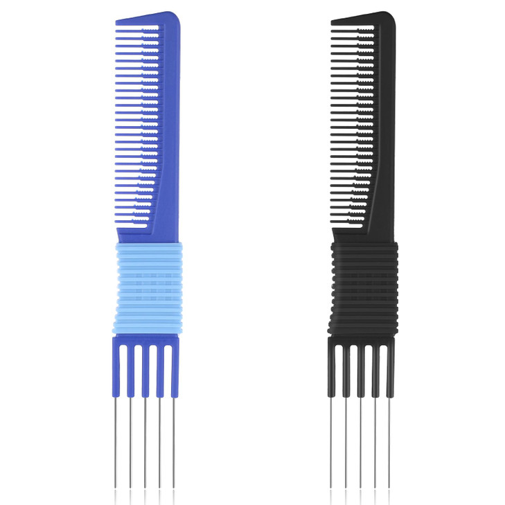 2Pcs Teasing Comb With Pick Hair Pick Comb For Hair Backcombing Styling Lifting Combs For Women Men Curly Hairs With Prongs On Fluffing