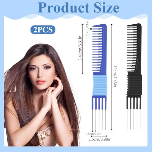 2Pcs Teasing Comb With Pick Hair Pick Comb For Hair Backcombing Styling Lifting Combs For Women Men Curly Hairs With Prongs On Fluffing