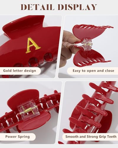 Welrog Red Initial Claw Clip For Women Monogram Acrylic 3.9 In Hair Clips