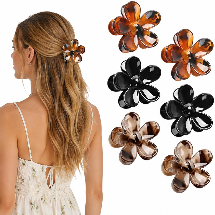 6Pcs Flower Hair Claw Clips Cute Daisy Jaw Clips Set Flower Claw Clips For Thin Hair Non Slip Hair Accessories For Women Girls Birthday