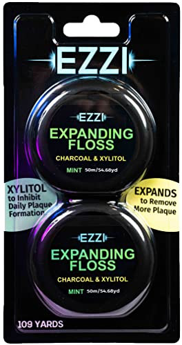 Ezzi Woven Expanding Dental Floss Fluffy And Textured W Charcoal And Xylitol To Optimally Clean Gums Mint Thick And 109 Yards