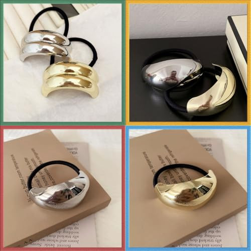 Duleylv 3 Pcs Metal Hair Ties Gold Hair Cuffs Metal Hair Cuffs For Ponytails Gold Hair Ties Geometric Elastic Hair Ties Golden