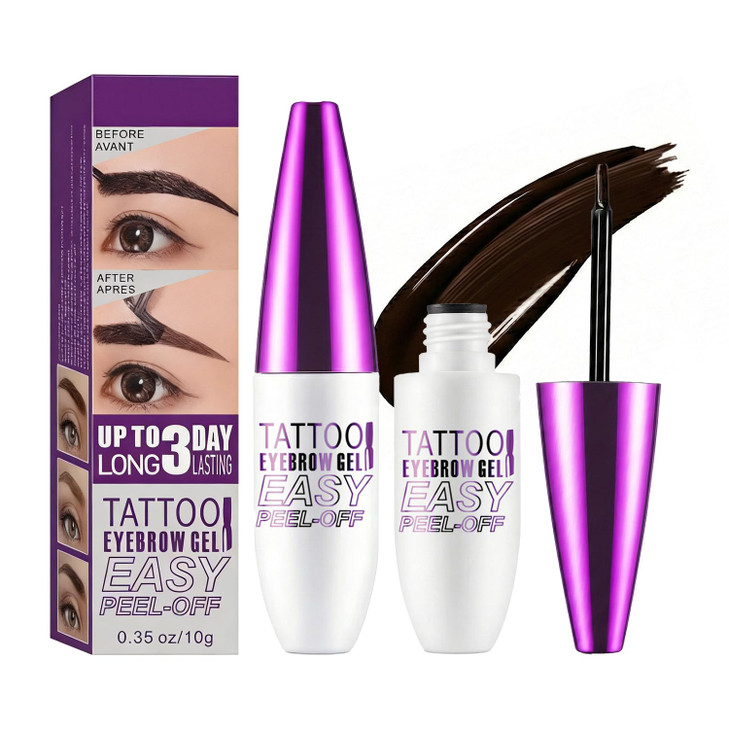 Peel Off Tattoo Brow Tint Gel 2Pcs Brown Eyebrow Kit Waterproof Transfer Proof And Sweatproof Quick Peel Formula For Natural Fuller Brows