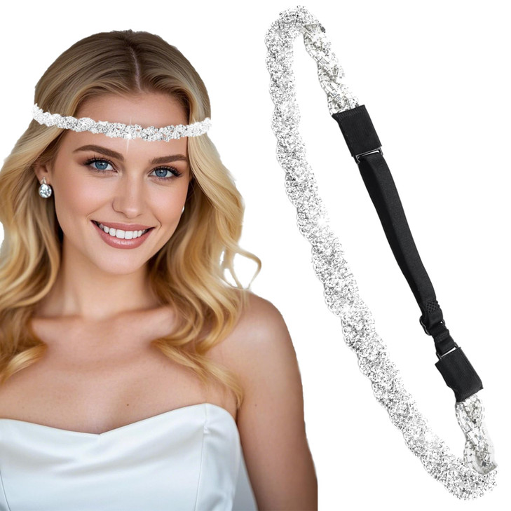 Aprince Rhinestone Headband Women Silver Rhinestone Headpiece Adjustable Crystal Headbands For Women Bling Diamond Headband Thin Elastic