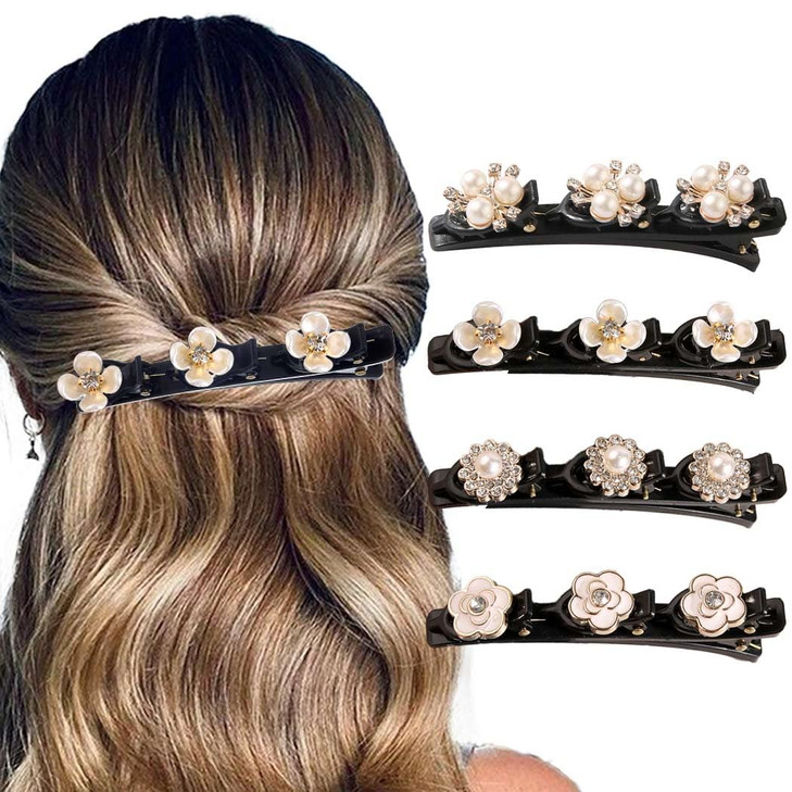 Outyua 4Pcs Sparkling Crystal Stone Braided Hair Clips For Women Rhinestone Braid Clipsduckbill Hairpin
