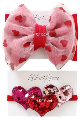 Lilpinkgoose Heart Shape Head Wrap And Triple Sequin Heart Nylon Headband For Valentine S Day Baby Girls And Toddlers Red One Size