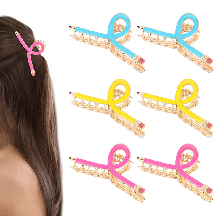 Aco Uint 6 Pcs Pencil Claw Clips For Women Cute Pencil Shaped Claw Clips Kawaii Preppy Back To School Hair Clip Cute Hair Clip For Thick