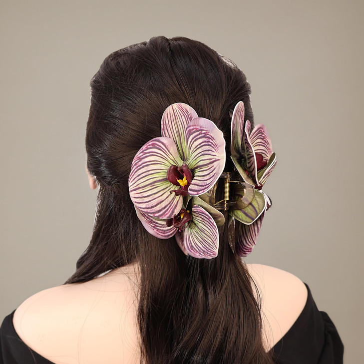 Rannyrena Bohemian Artificial Butterfly Orchid Hair Claw Clips Large Flower Hair Piece Fake Floral Bridal Wedding Hair Accessory For Women