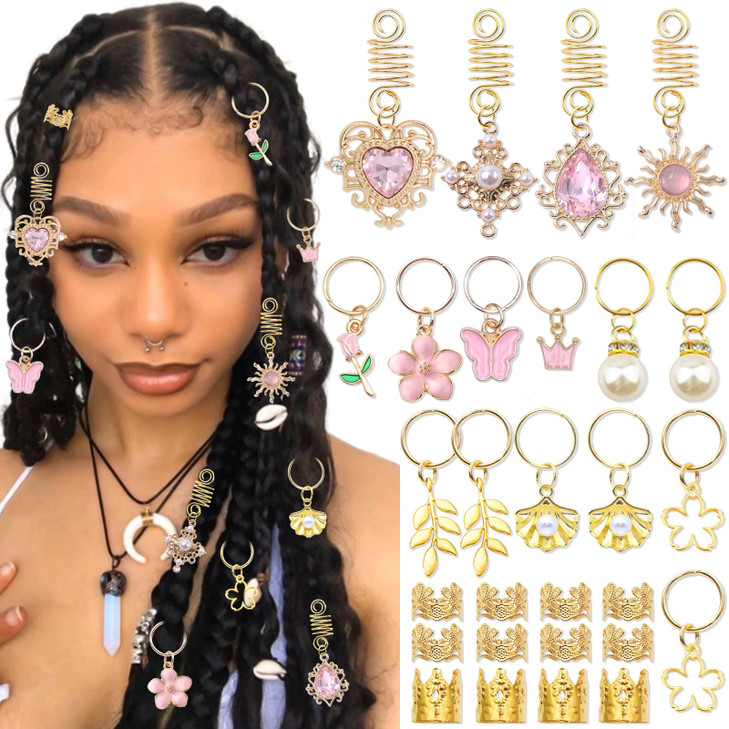 Venofen 36Pcs Pink Crystal Hair Jewelry Butterfly Braids Clips