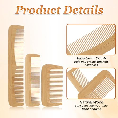 3 Pcs Bamboo Comb Set Wooden Combs Fine Tooth Combs Anti Static Wood Hair Combs For Women Men Wood Comb For Straight Curly Wavy Long Hair