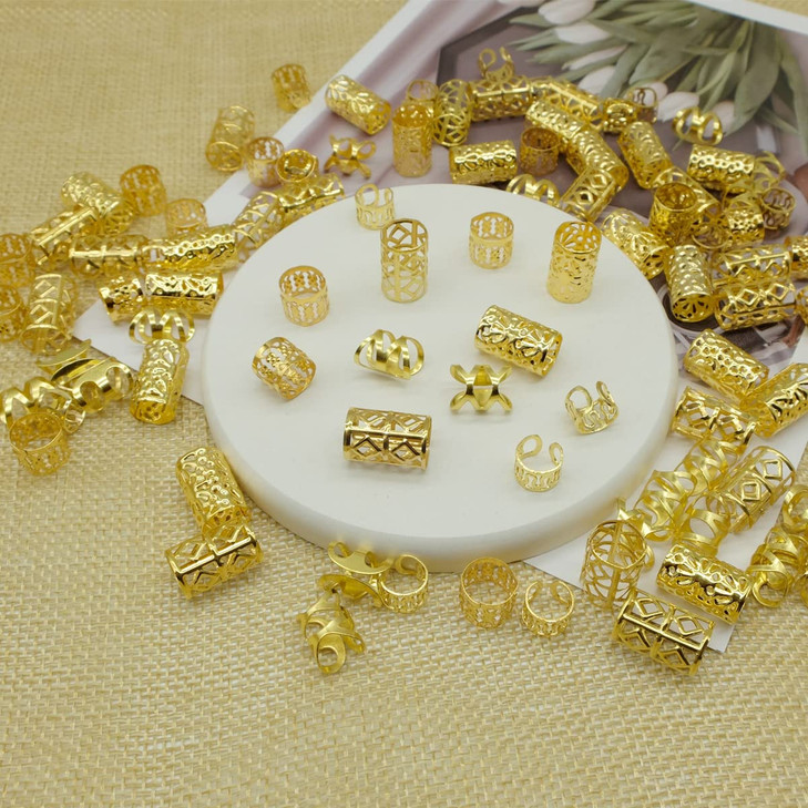 Leileixi 100 Pcs Gold Dreadlock Locs Accessories For Hair Hair Jewelry For Braids Hair Rings For Women And Girls Adjustable Cuffs Braiding