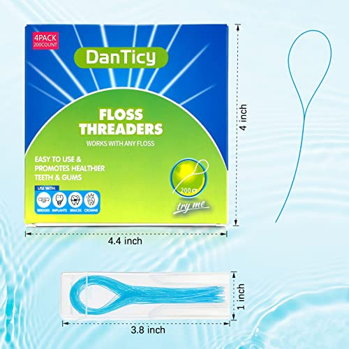 Floss Threaders Deep Clean Dental Floss Threader For Braces Bridges And Implants 200Pcs 4Pack Blue