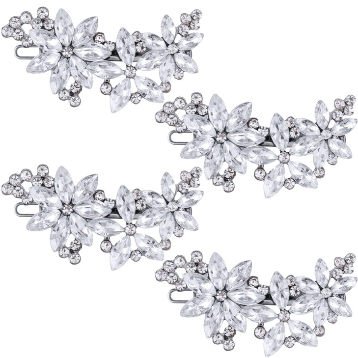 Pagow Crystal Flower Bridal Hair Clips 4Pcs Silver Elegant Hair Accessories For Women Girls Brides Wedding Party