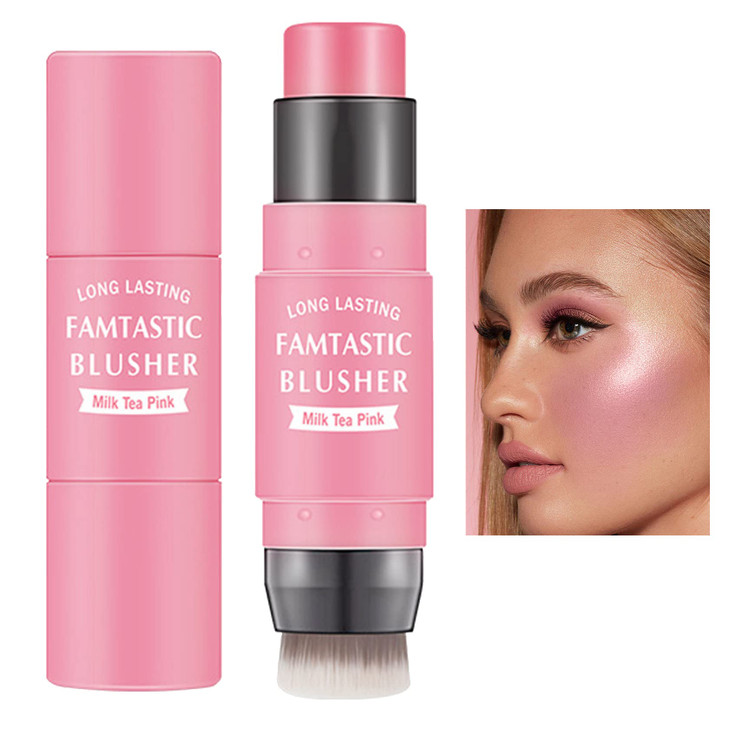 Cream Blush Stick With Brush Waterproof Multi Cream Makeup Stick Lightweight Long Lasting 2 In 1 Multi Blush For Cheeks And Lip Tint And