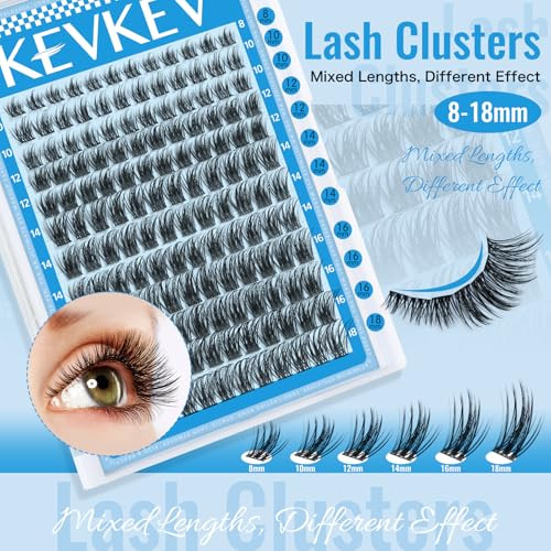 Kevkev Lash Clusters 144 Pcs Eyelash Clusters Wispy Natural Cluster Eyelash Extension Thin Band And Soft Mix Length Lashes Diy Lash