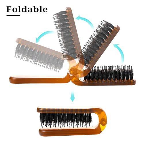 Sliverdew Hair Brush Foldable Mini Boar Bristle Travel Hair Brush For Women And Men Small Mini Compact Hairbrush Pocket Size Comb For Any