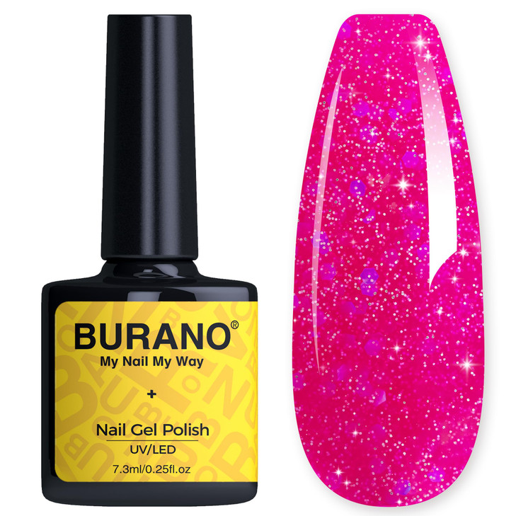 Burano Hot Pink Glitter Gel Nail Polish Uv Led Holographic Nail Gel Lp14