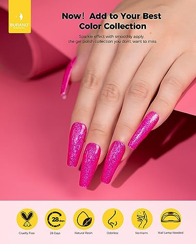 Burano Hot Pink Glitter Gel Nail Polish Uv Led Holographic Nail Gel Lp14