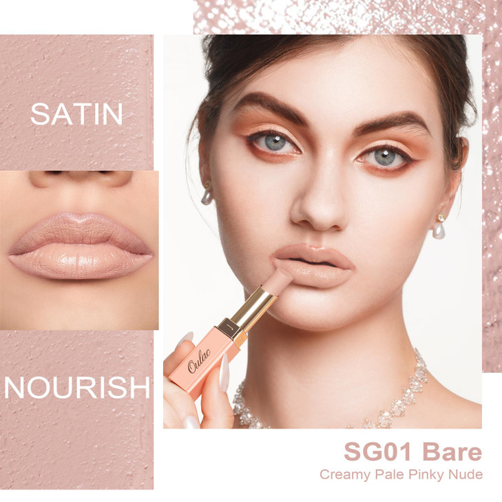 Oulac Beige Lipstick For Women Pale Nude Matte Lip Base Full Coverage Lip Color Satin Matte Finish Cream Texture Hydrating Infused With