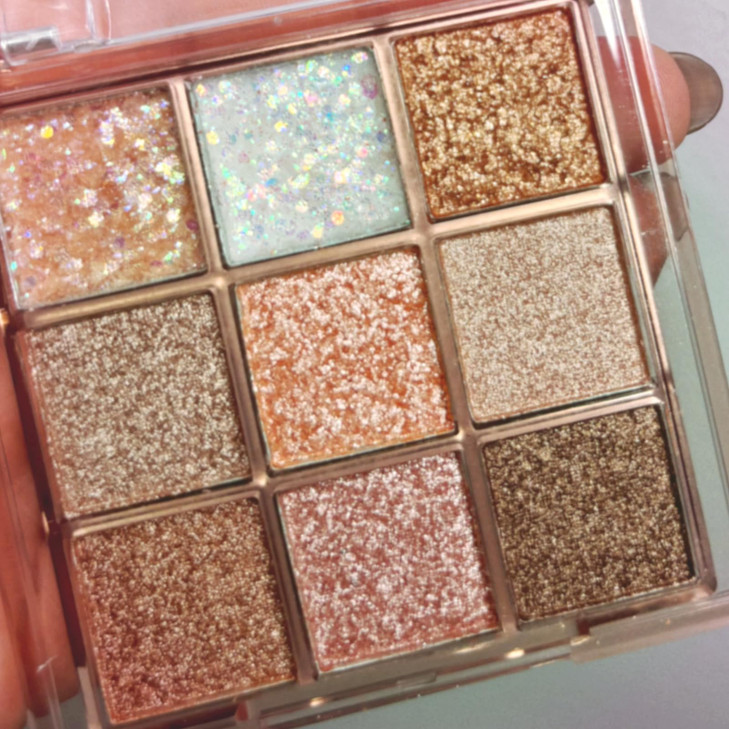 9 Colors Glitter Eyeshadow Palette Pink White Golden Brown Warm Eyeshadow