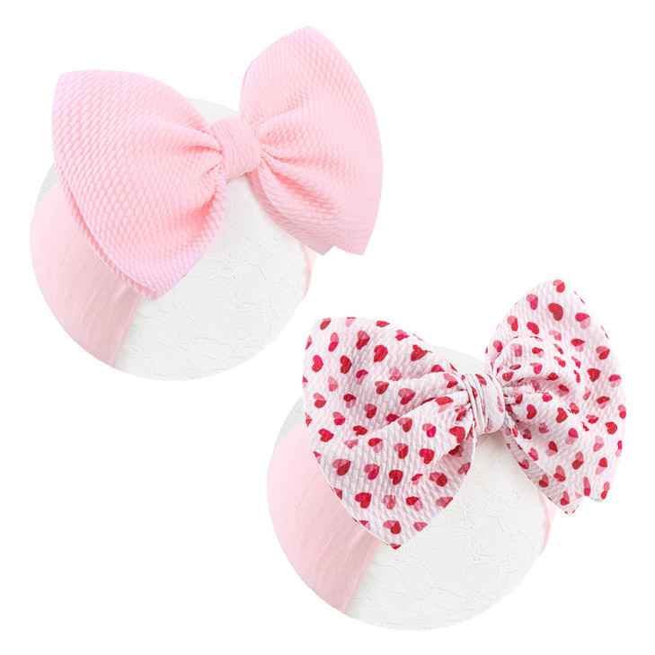 Lanmerry Valentine Headband For Girls Waffle Tied Bow Hairband Baby Heart Headband Organizer Pink Hair Bow Valentine S Day Accessories Gift
