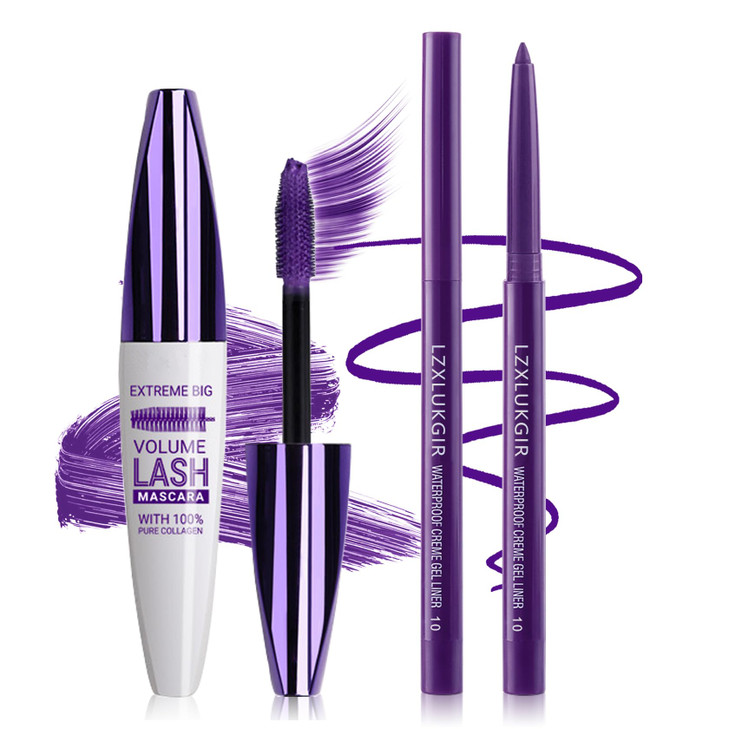Lzxlukgir Purple Mascara And Eyeliner Set 5D Purple Mascara For Eyelashes