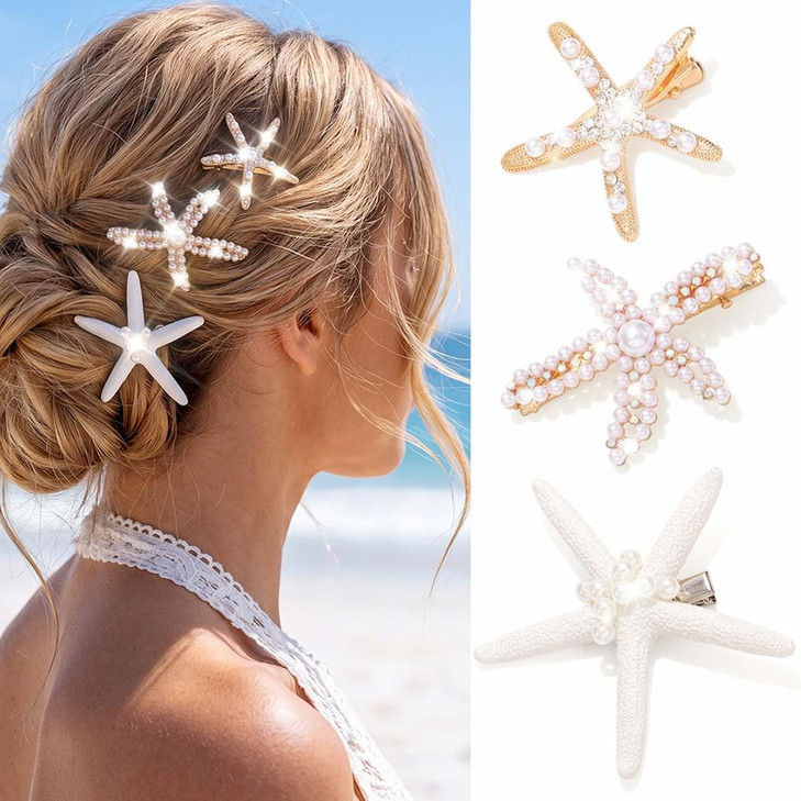 Cakure Starfish Hair Clip Mermaid Barrettes Seashell Hair Accessories