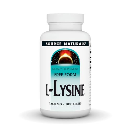 Source Naturals L-Lysine Free Form, 1,000 mg - Amino Acid Supplement Supports Energy Formation & Collagen* - 100 Tablets
