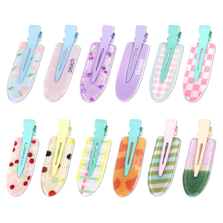 Magicsky 12Pcs Creaseless No Bend Cute Fruit Bang Hair Clips For Women Girl