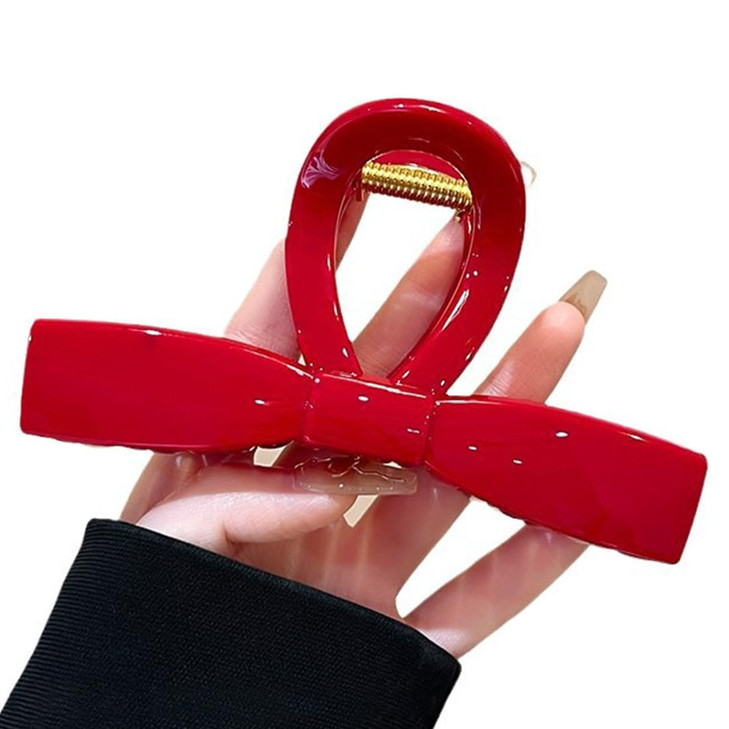 Wenlly 5.1 Inch Fashion Bow Hair Claw Clip Hair Jaw Clip Large Non Slip Shark Hair Barrette Hair Accessory 1 Piece Red