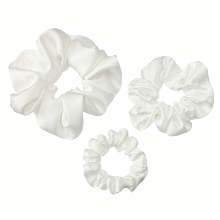 3 Pieces Satin Scrunchies Set For Hair No Crease Elastic Hair Ties For Women And Girls White