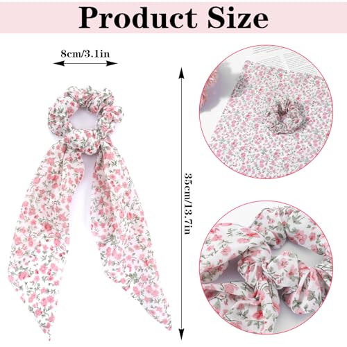 3 Pcs Hair Scarf Scruncheis Chiffon Crushed Flower Bowknot Hair Ties With Ribbon Bunny Ears Elastic Hair Scarf Long Ribbon Ponytail